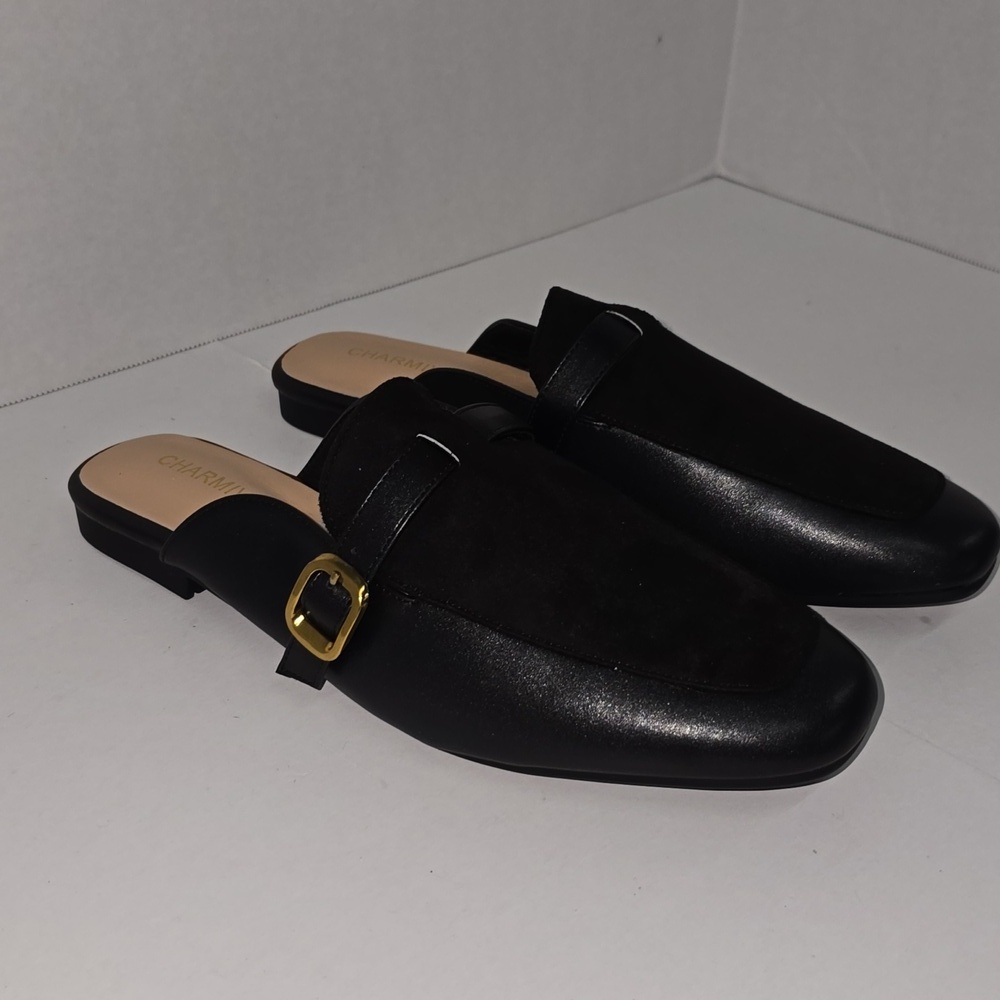 Charmivy Suede Mules Flat Square Toe Slip On Loafer Slides Shoes Buckle Size 10 - Picture 6 of 14